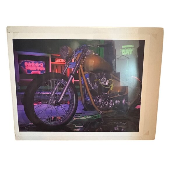Motorcycle Bar Night By W.A. Wright Framed Art Print 2005 signed 5/150 READ NEW - Picture 1 of 7